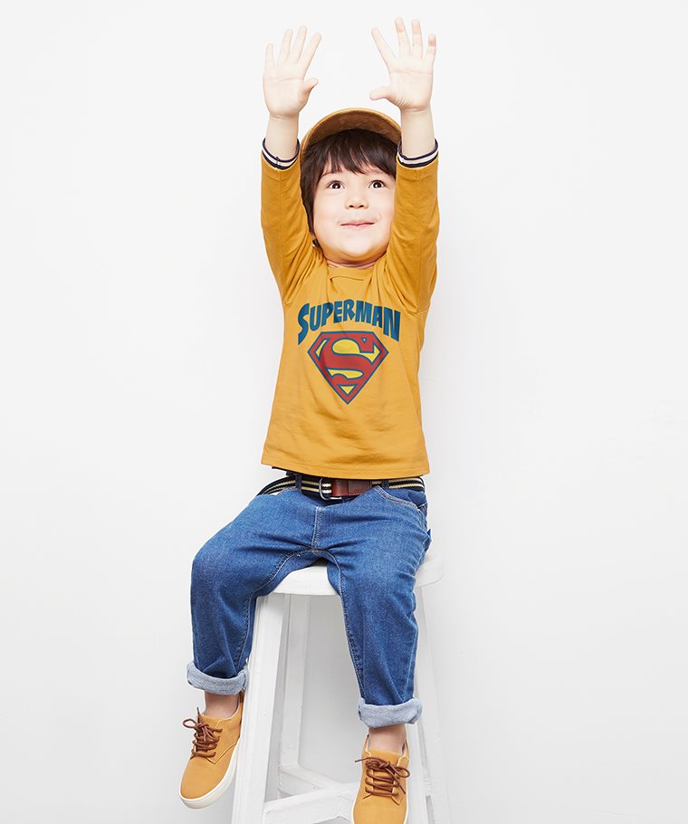 Superman長袖印花T恤-01-童