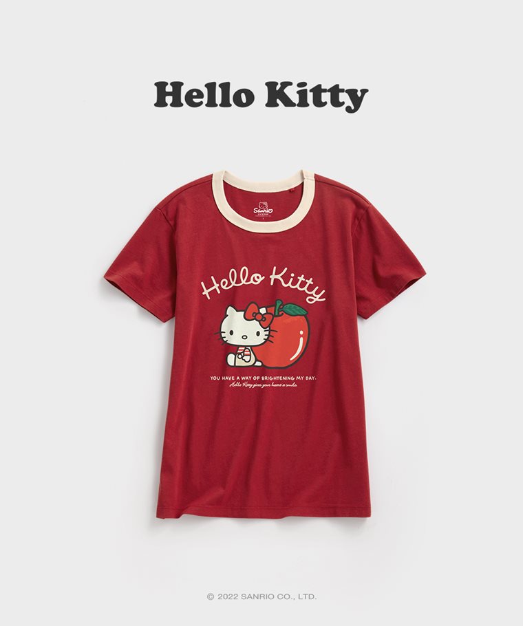 Hello Kitty羅紋配色印花T恤-03-女
