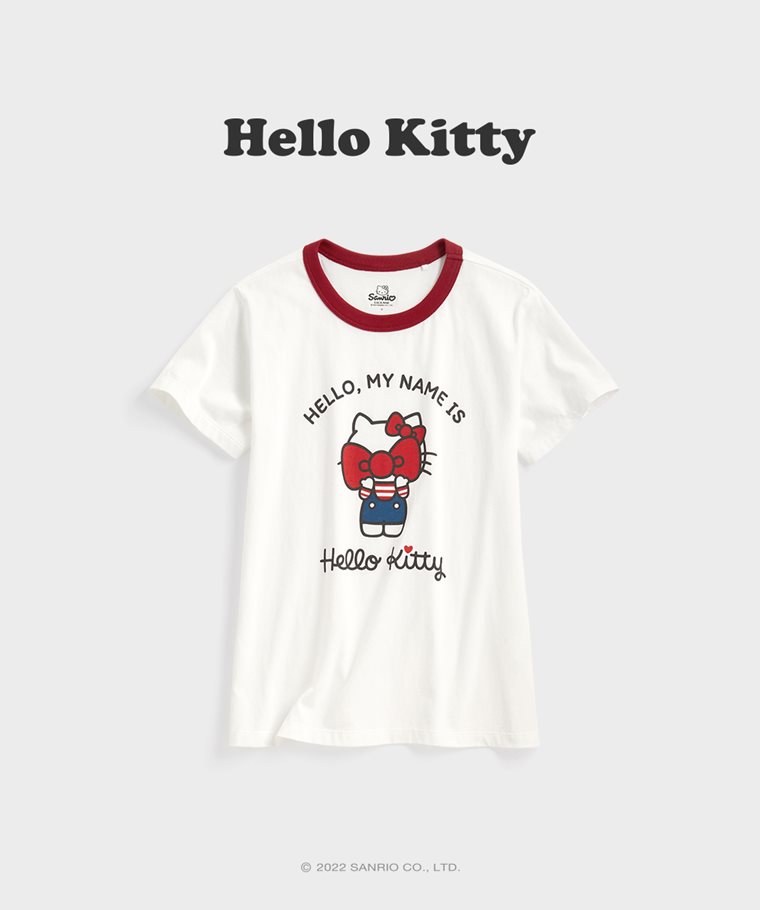 Hello Kitty羅紋配色印花T恤-10-女