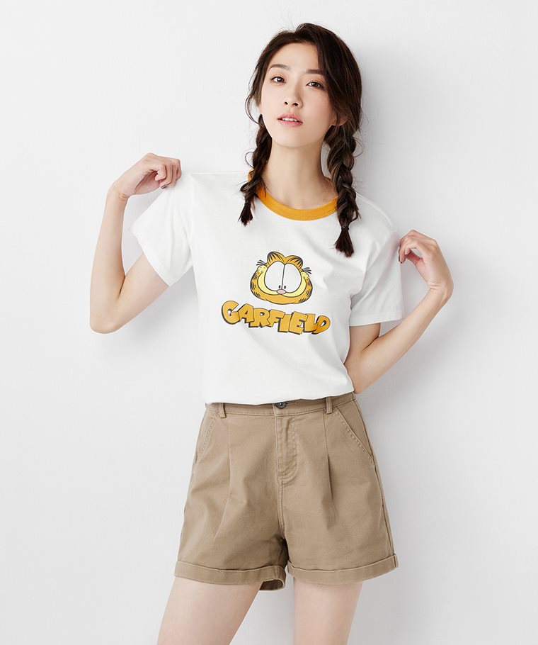 Garfield羅紋配色印花T恤-01-女