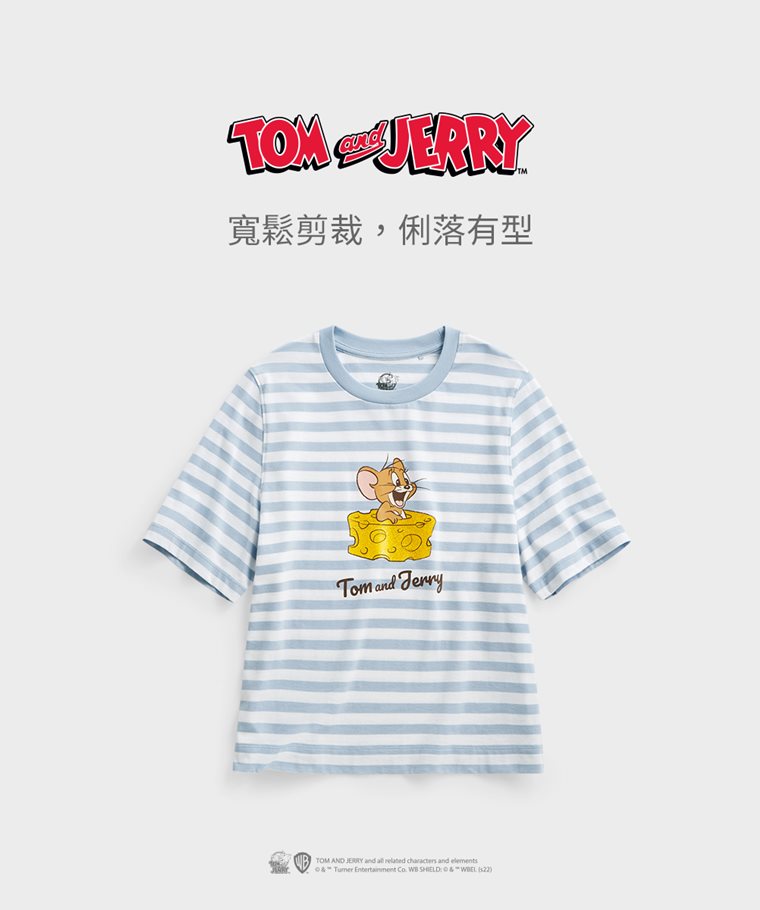 Tom & Jerry寬版條紋印花T恤-08-女