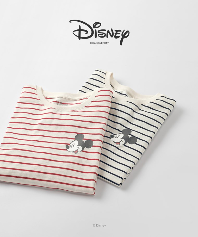 迪士尼系列竹節棉條紋T恤-女