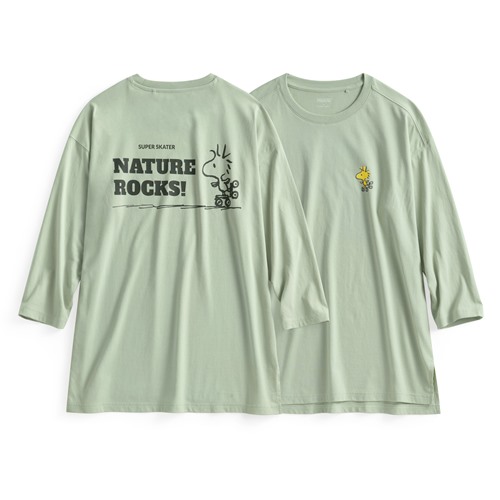 史努比系列寬長版八分袖T恤-09-女