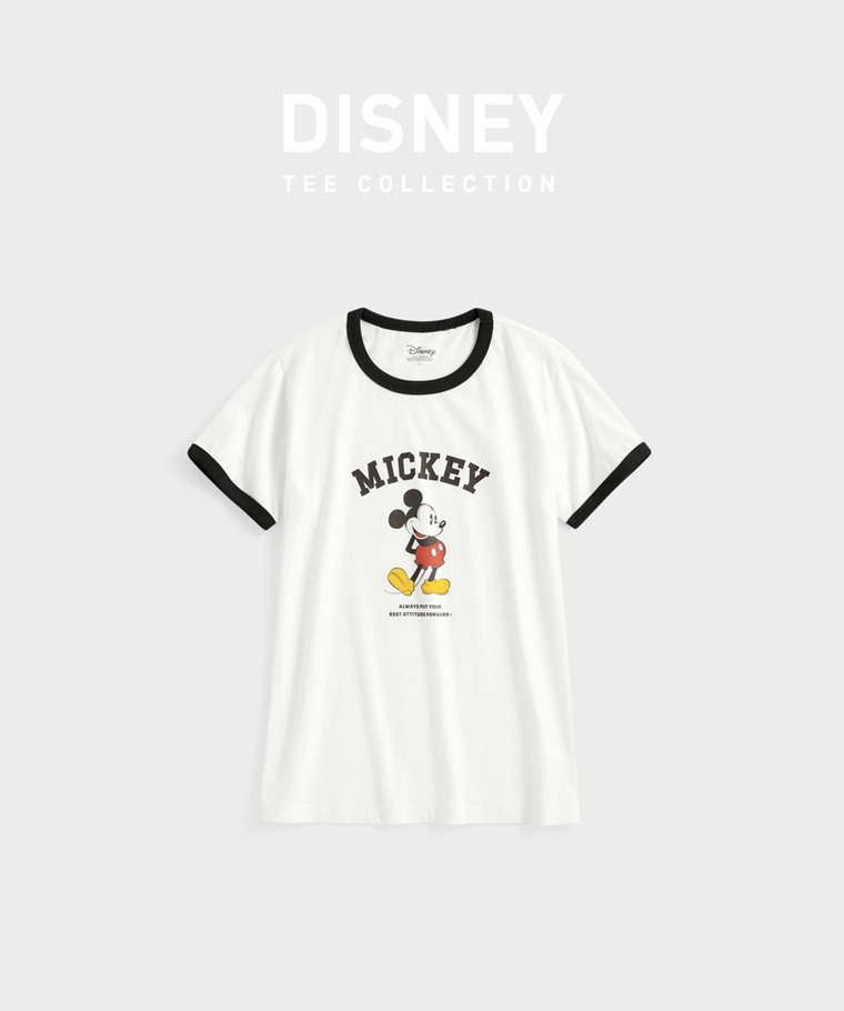 迪士尼系列羅紋配色印花T恤-02-女