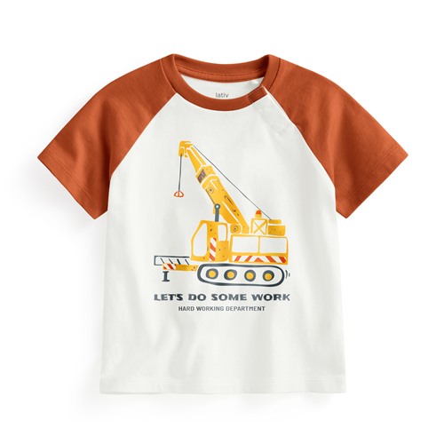 工程車拉克蘭袖印花T恤-Baby