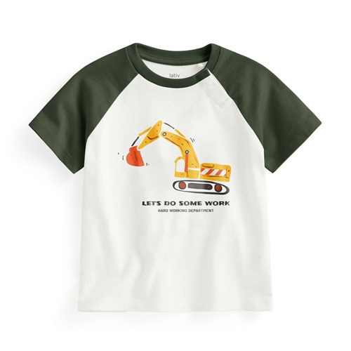 工程車拉克蘭袖印花T恤-Baby