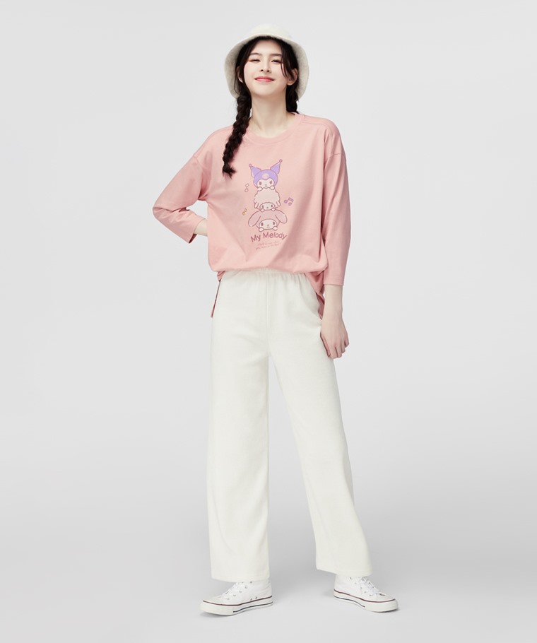 三麗鷗寬長版八分袖印花T恤-05-女