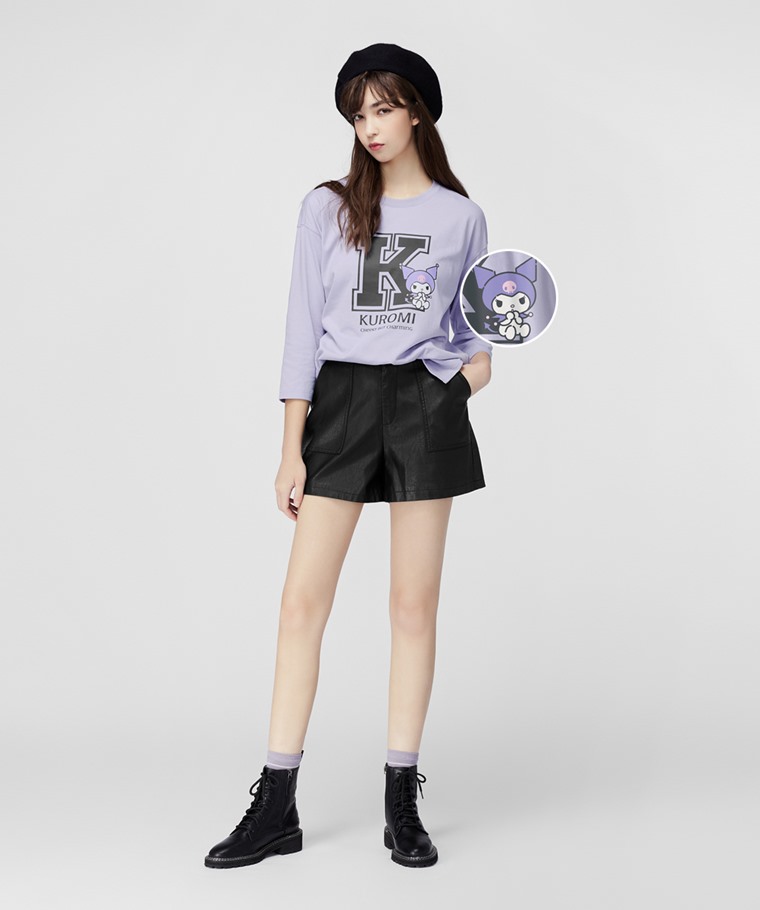 三麗鷗寬長版八分袖印花T恤-06-女