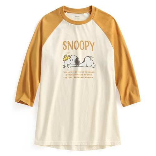 史努比系列寬長版拉克蘭八分袖印花T恤-10-女