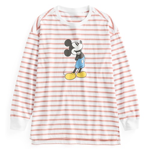 迪士尼系列寬長版長袖條紋印花T恤-13-女